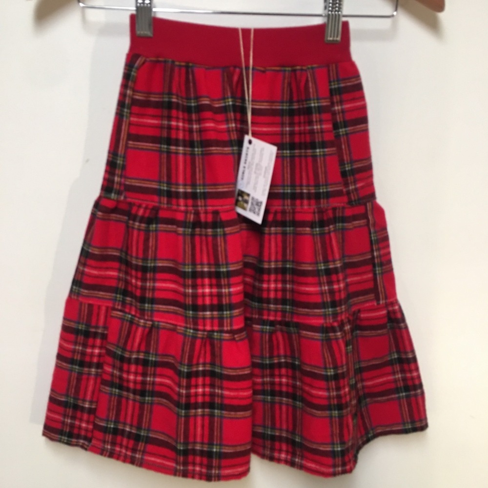 Girls Flannel Mom and Pop's Kids Skirt Size 4 Red Plaid Upcycled Midi Tiered